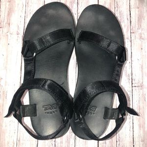 Teva black flatform platform sandals size 9 rare satin straps